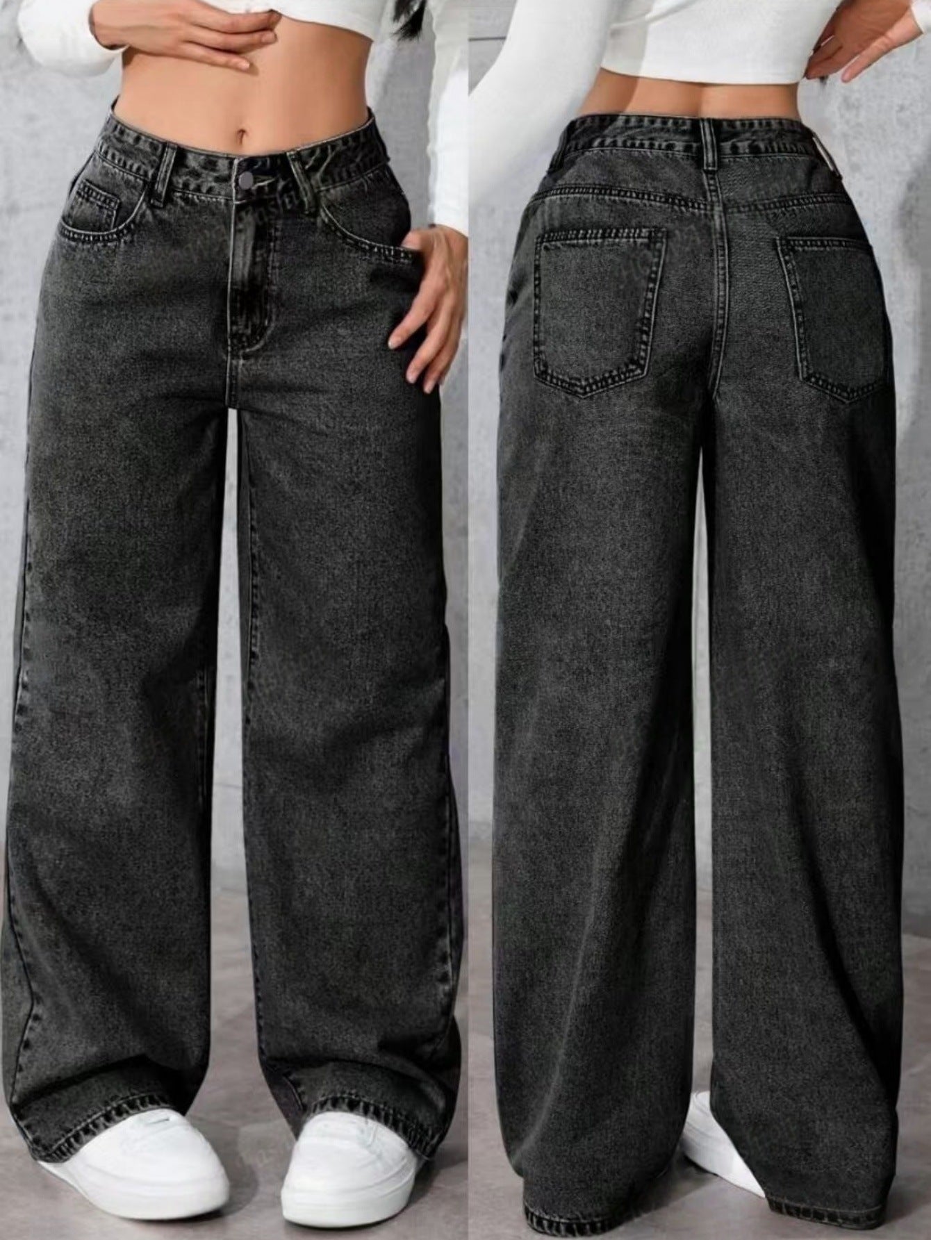 Jean noir à jambes larges pour femme