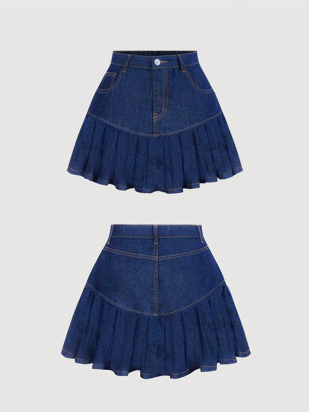 Jupe courte en jean taille haute à volants