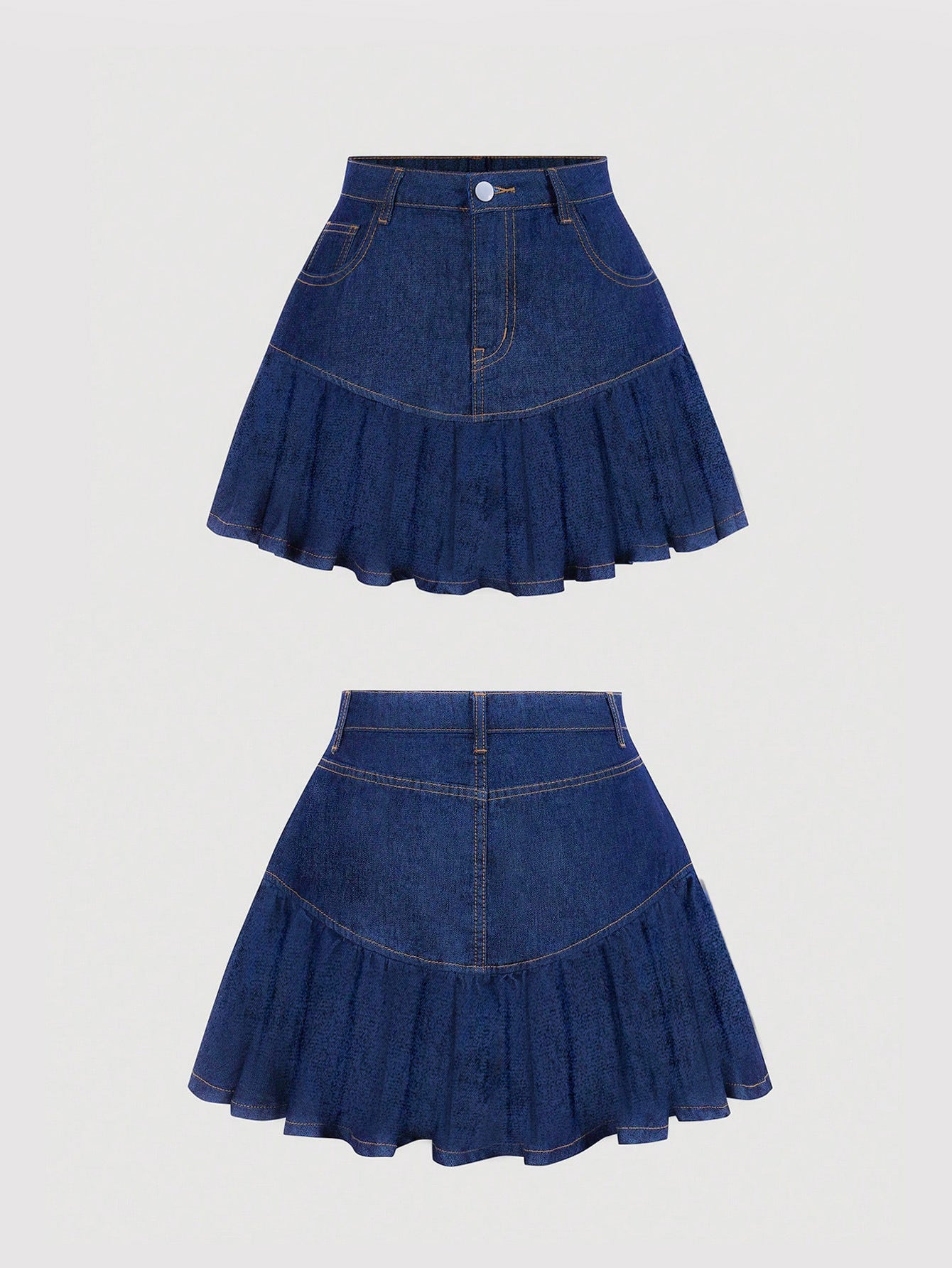 Jupe courte en jean taille haute à volants