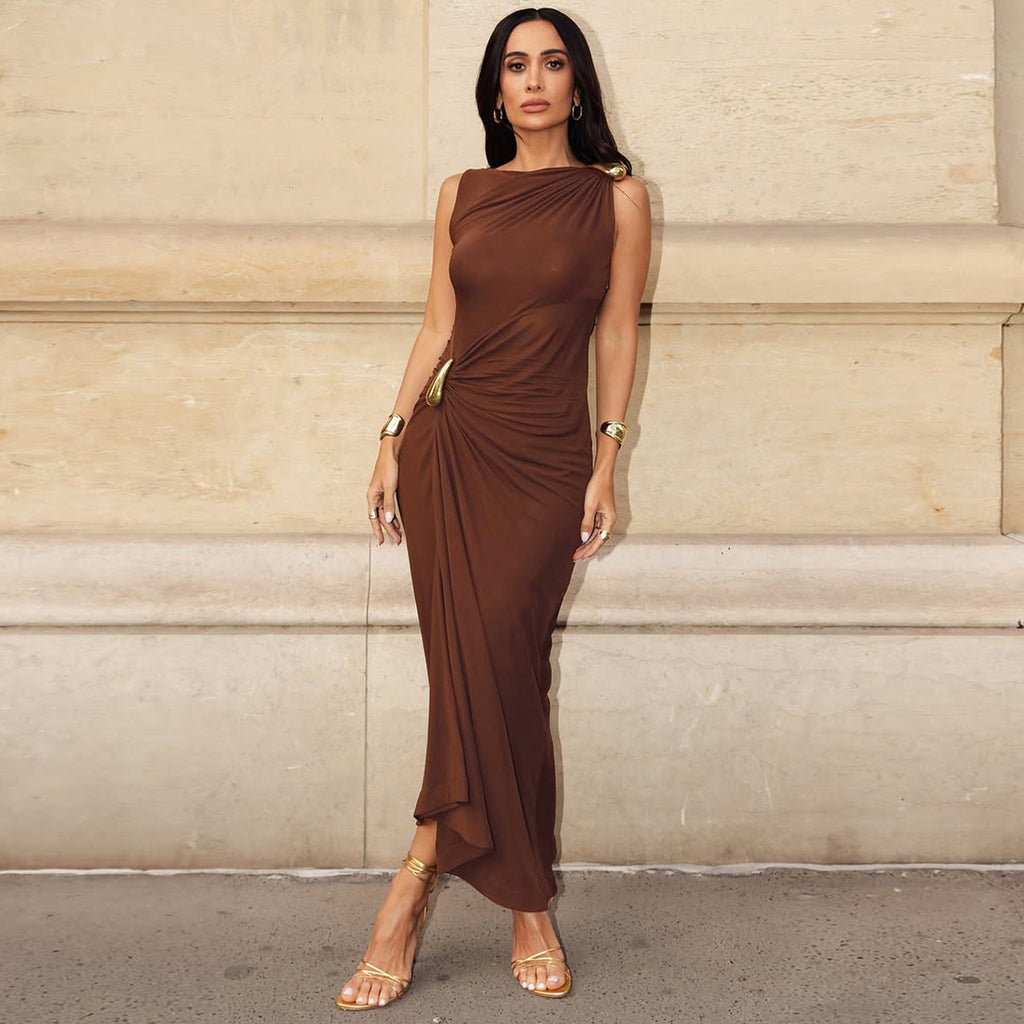 Robe moulante sexy sans manches à fronces