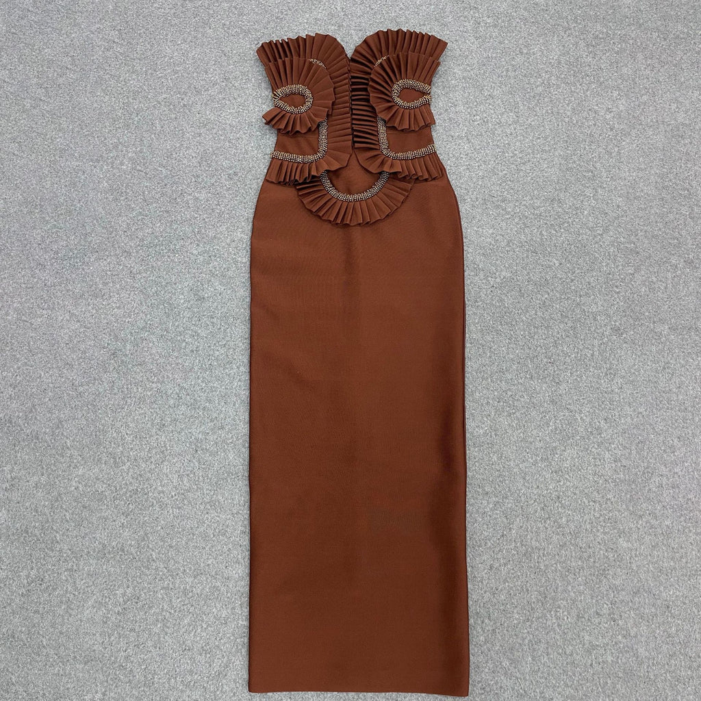 Robe de soirée sexy à jupe longue plissée en dentelle