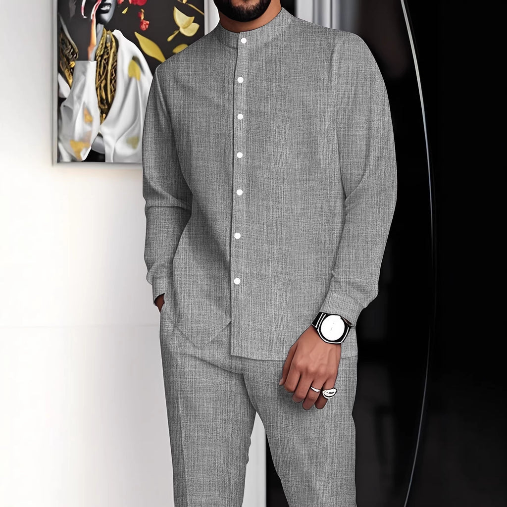Ensemble chemise à col montant et pantalon long