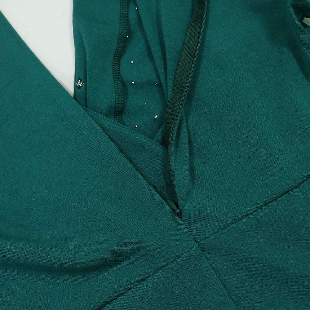 Robe longue à manches bouffantes et col en V