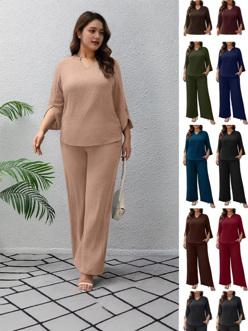Ensemble pantalon ample à col V