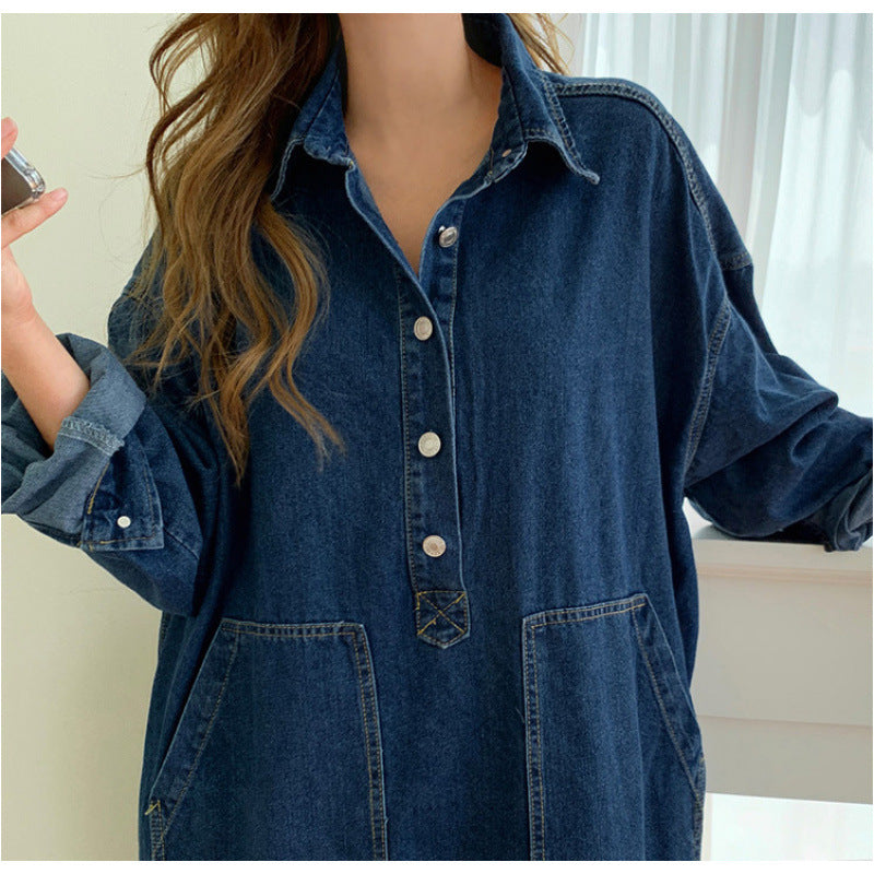 Robe de travail en denim style coréen