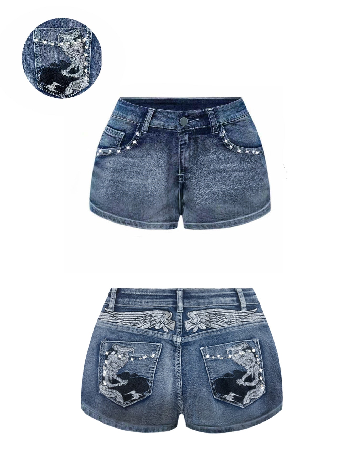Short en jean Betty Cartoon brodé de strass pour femme