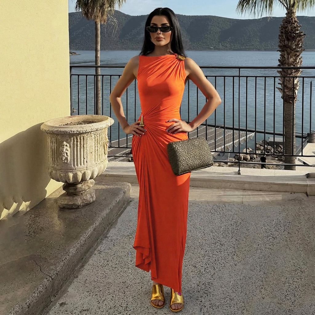 Robe moulante sexy sans manches à fronces