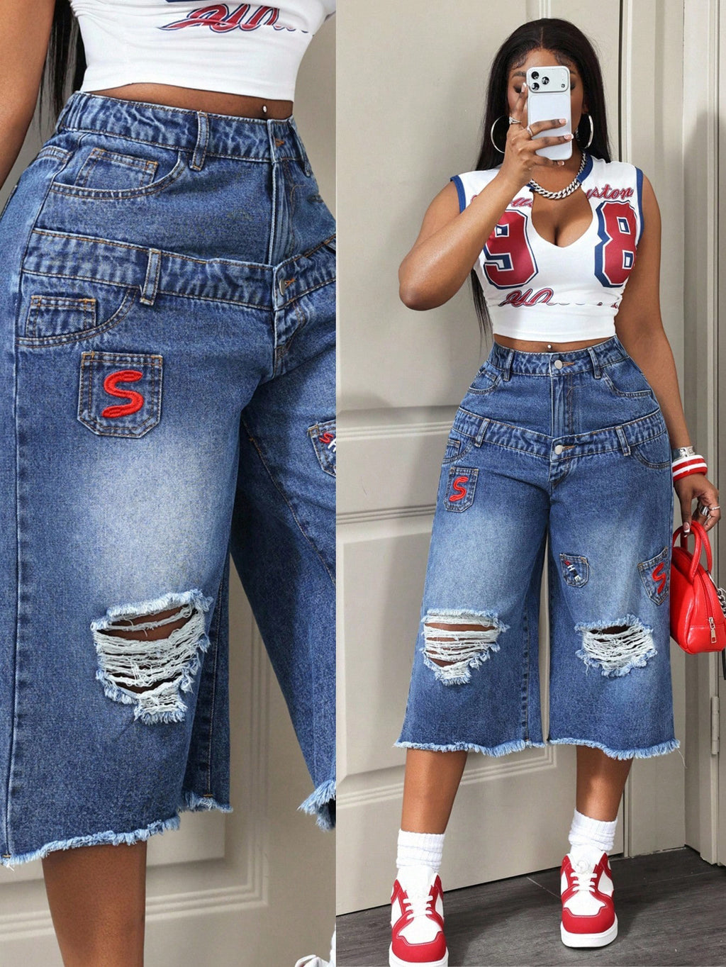 Pantalon Capri en jean déchiré