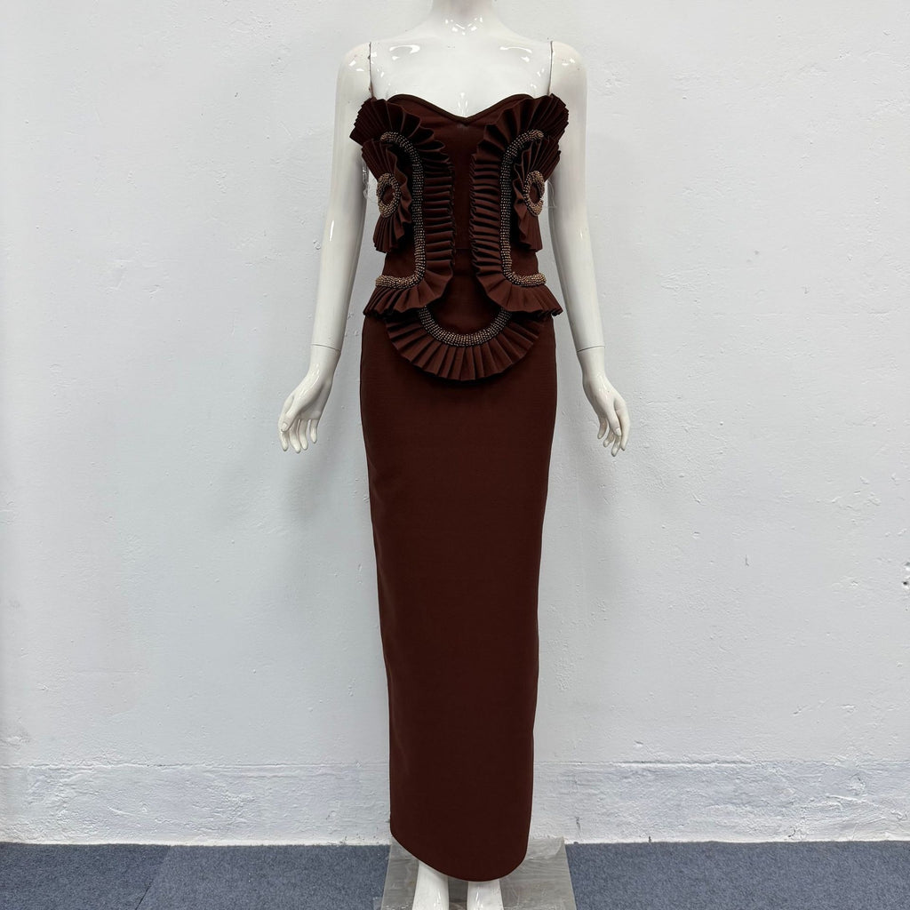 Robe de soirée sexy à jupe longue plissée en dentelle
