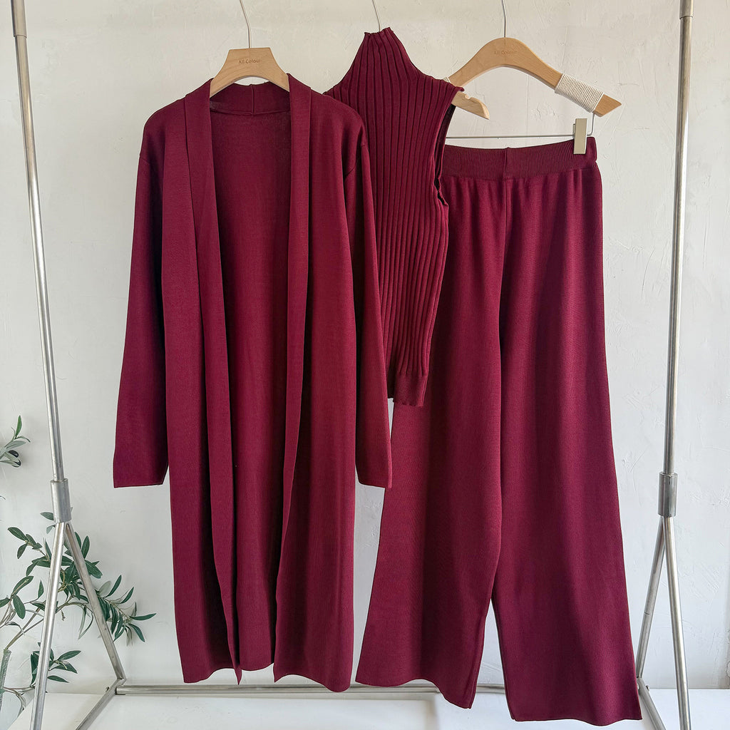 Ensemble trois pièces en maille unie Cross-Border