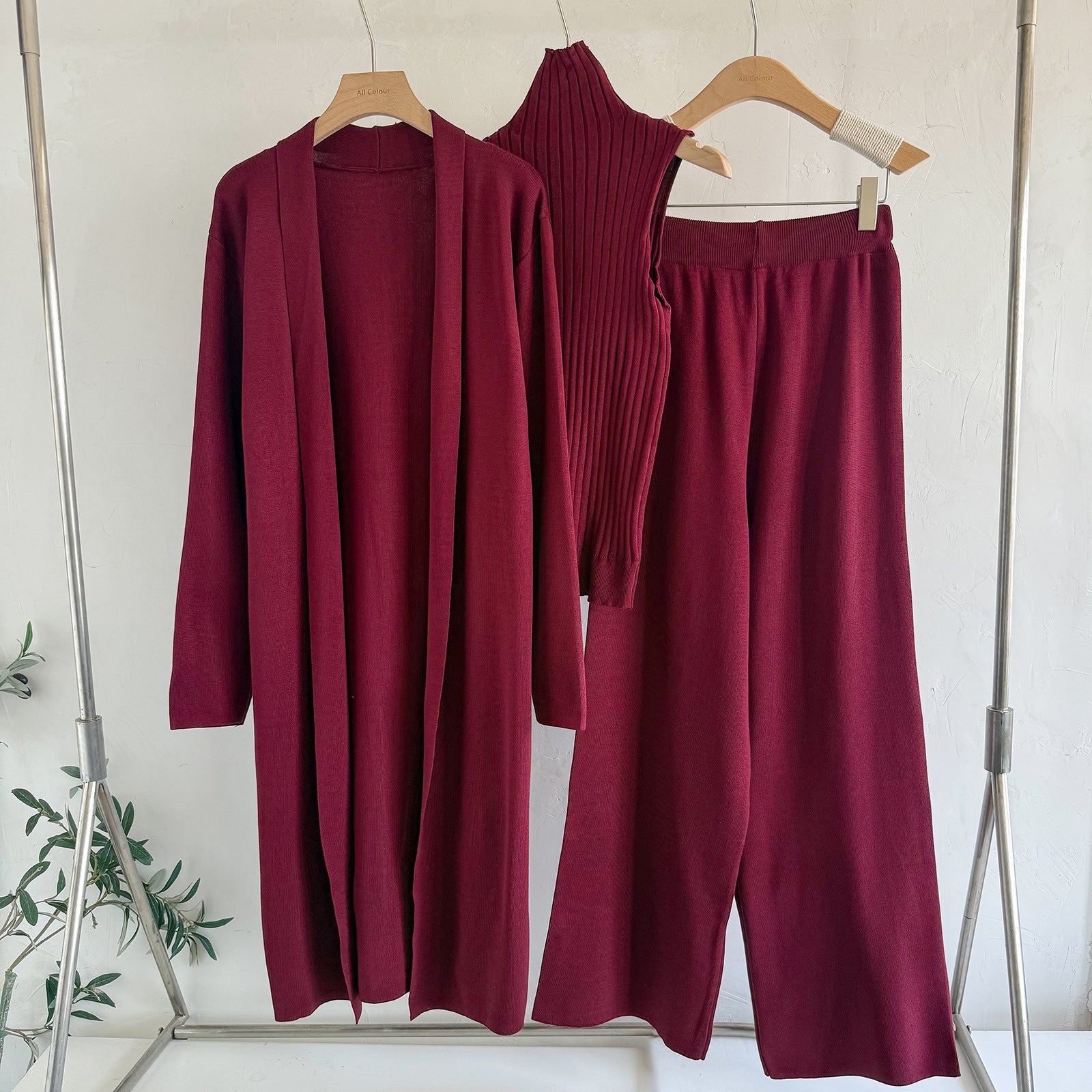Ensemble trois pièces en maille unie Cross-Border