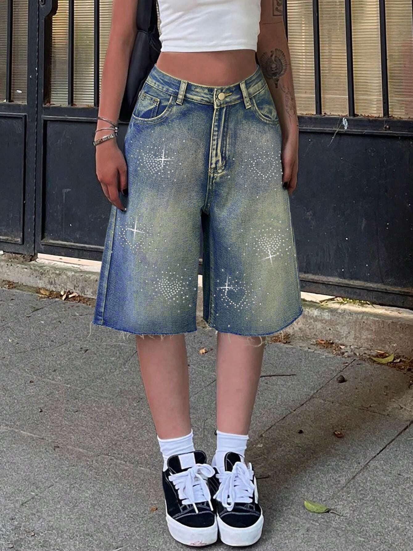 Short en jean à strass pour femme