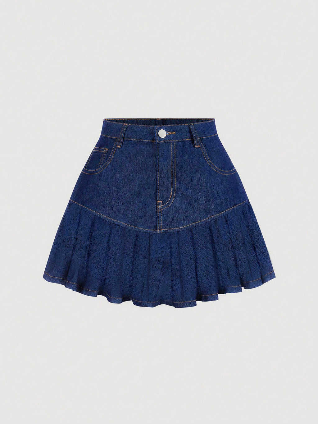 Jupe courte en jean taille haute à volants