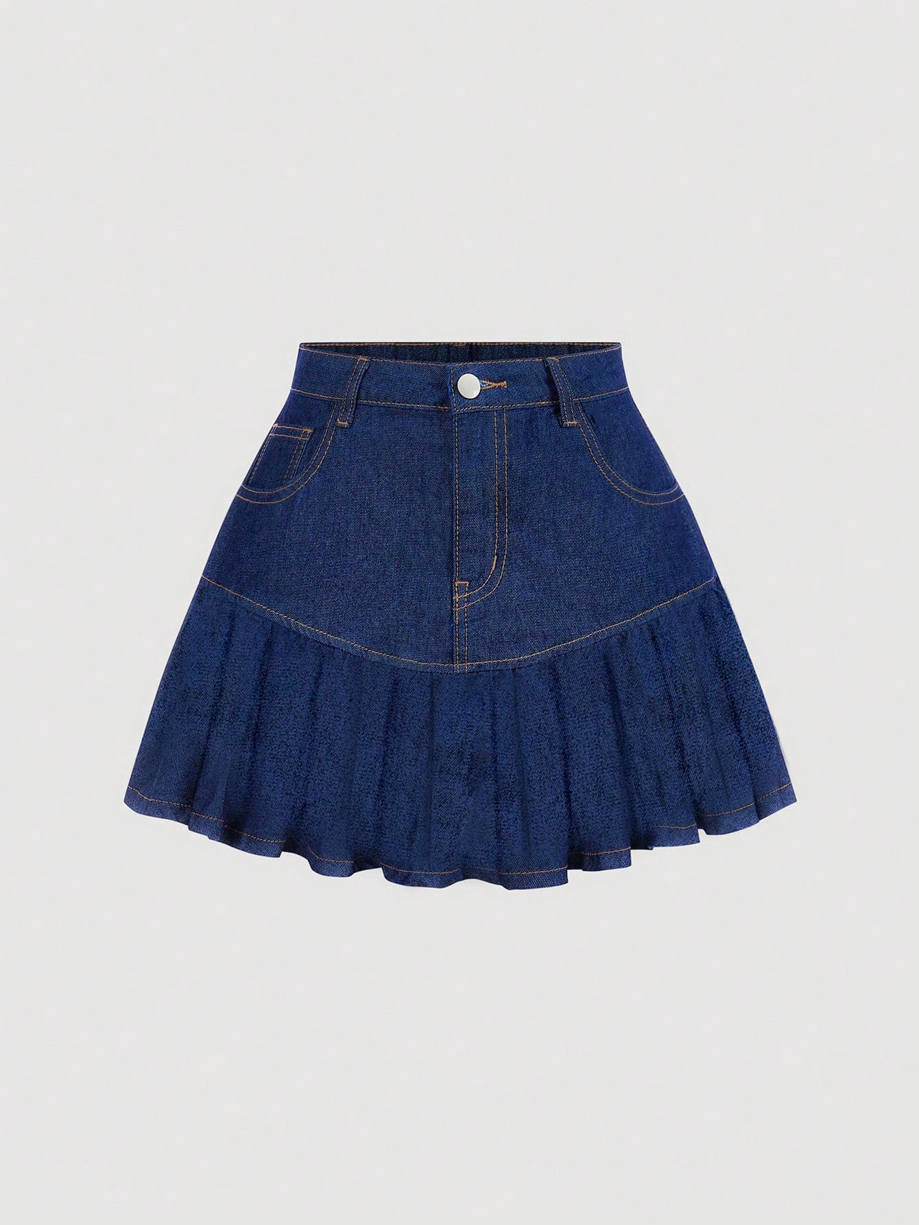 Jupe courte en jean taille haute à volants