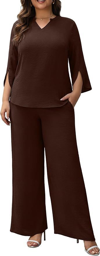 Ensemble pantalon ample à col V