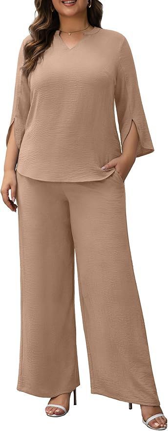 Ensemble pantalon ample à col V