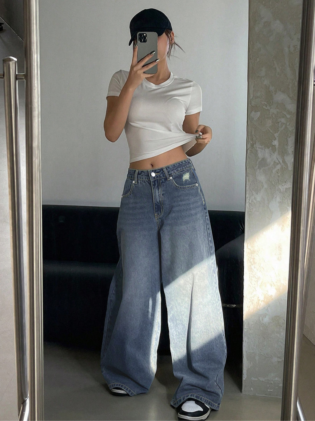 Jean américain bleu à jambes larges, extra long