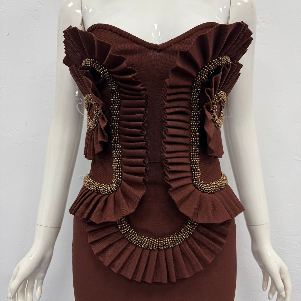 Robe de soirée sexy à jupe longue plissée en dentelle