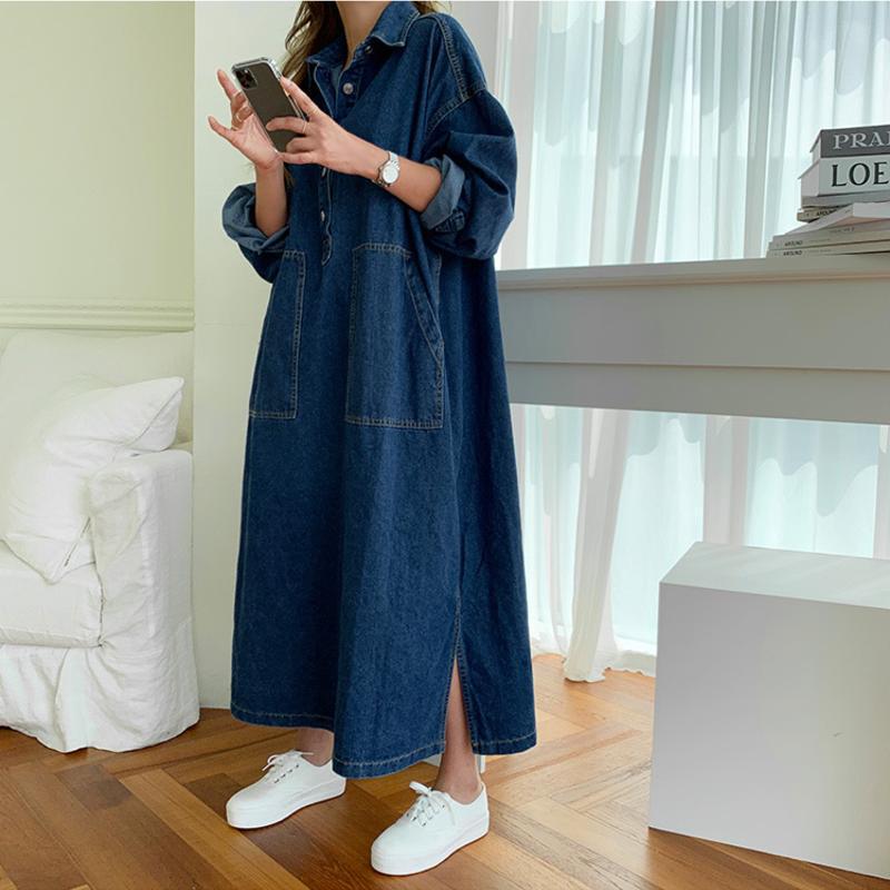 Robe de travail en denim style coréen