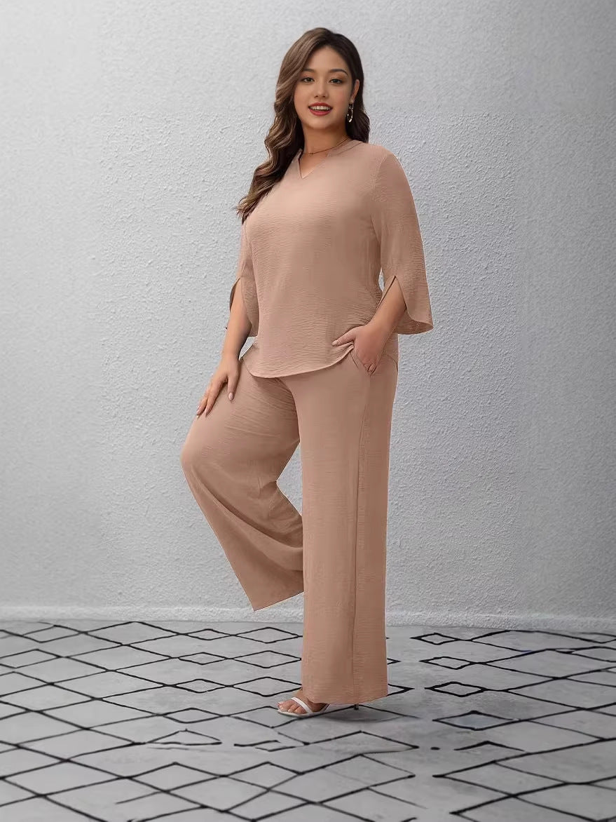 Ensemble pantalon ample à col V