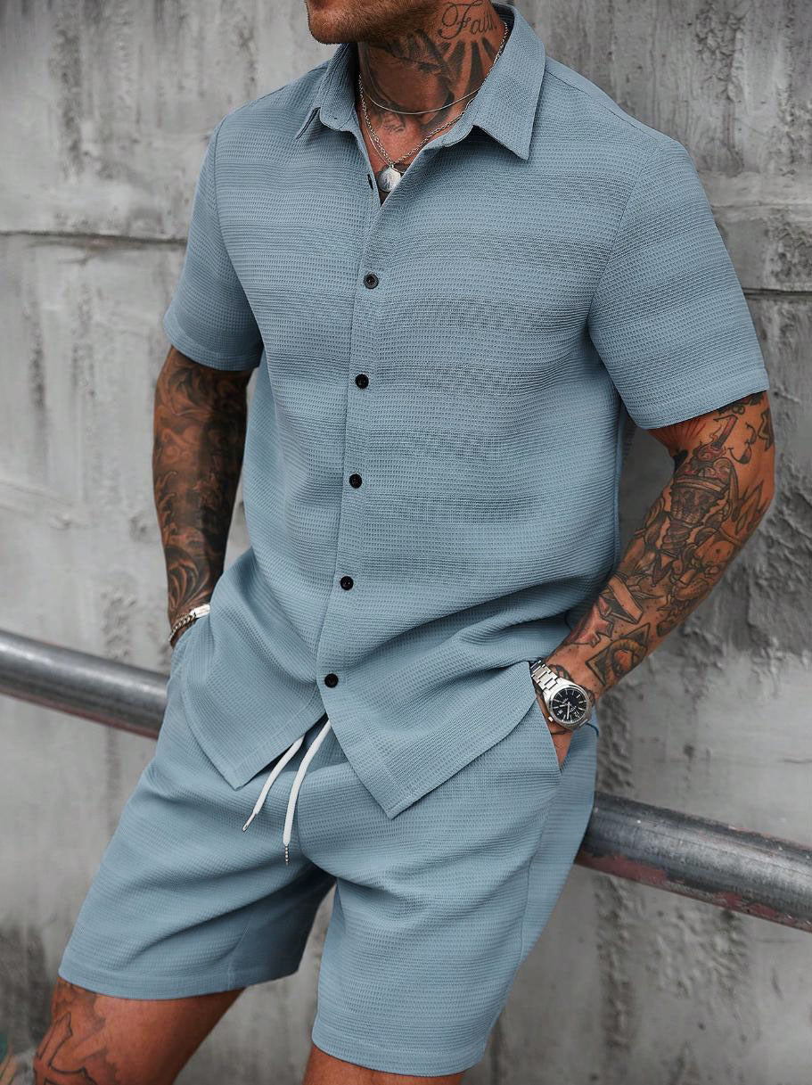 Ensemble chemise et short jacquard uni