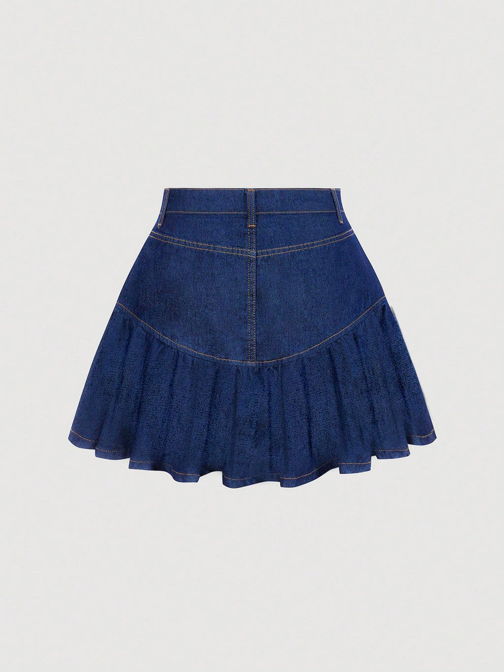 Jupe courte en jean taille haute à volants