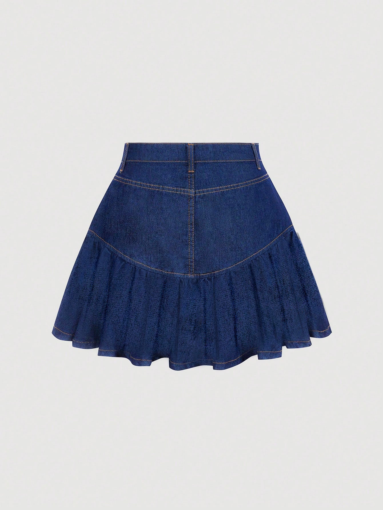 Jupe courte en jean taille haute à volants
