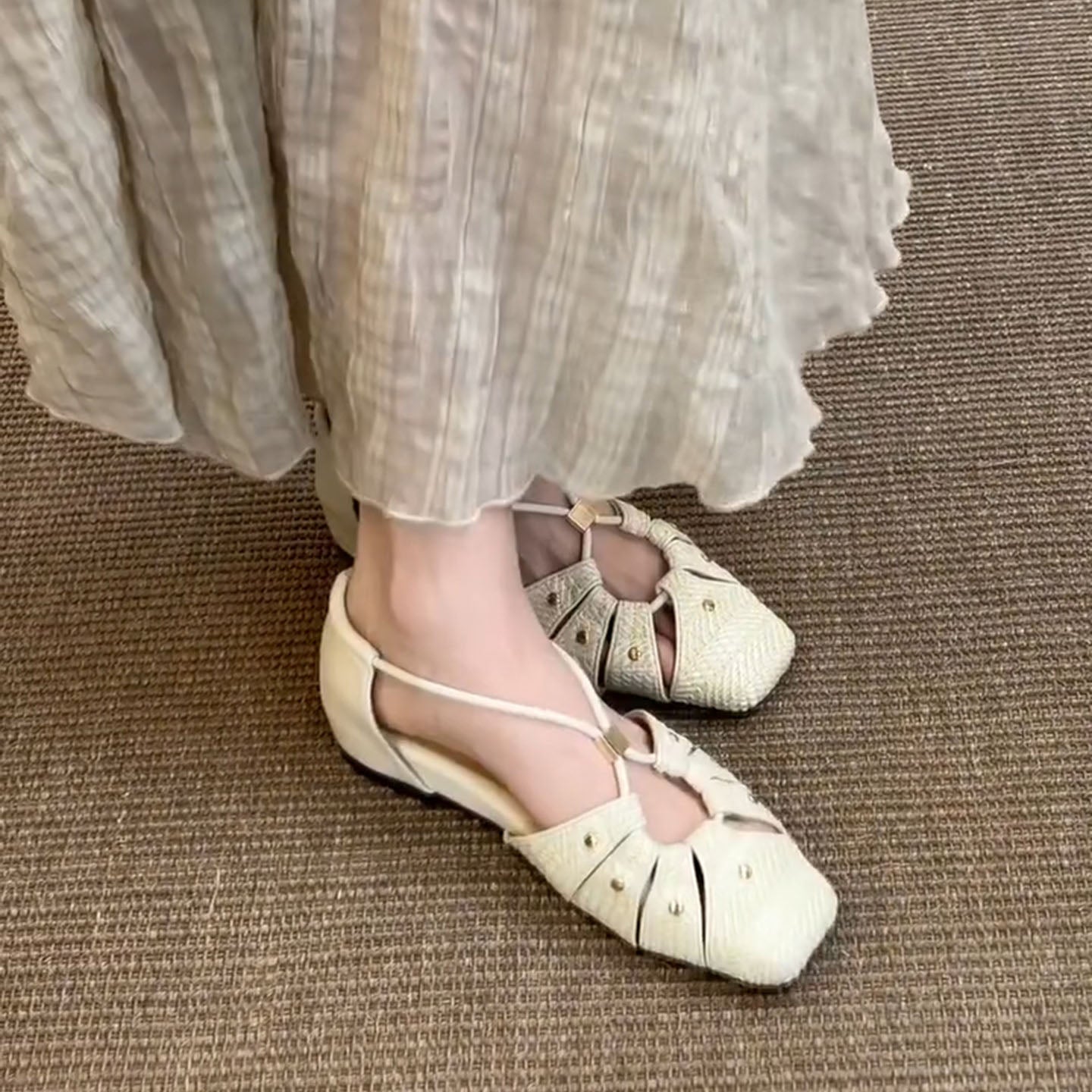 Chaussures Mary Jane à bout carré et rivets style français