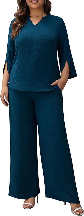 Ensemble pantalon ample à col V
