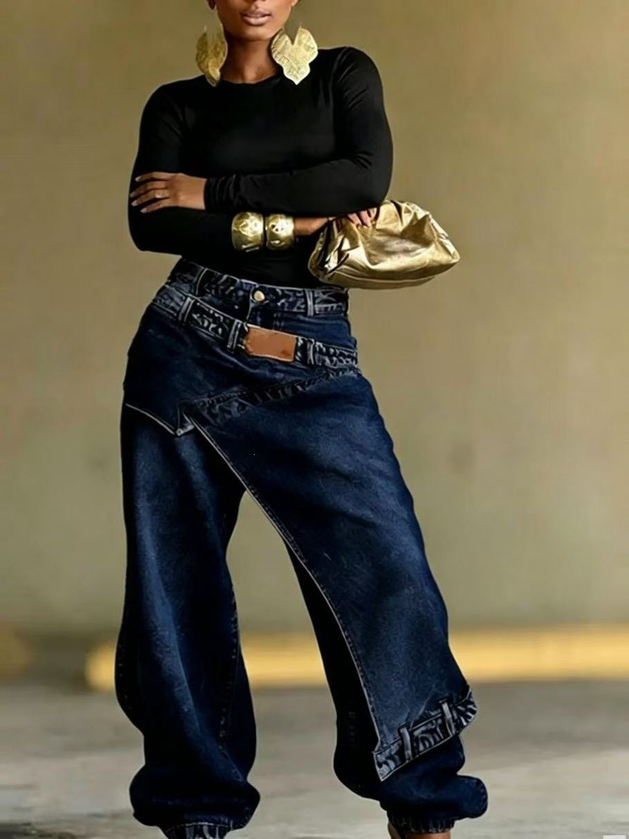 Pantalon long en denim délavé effet