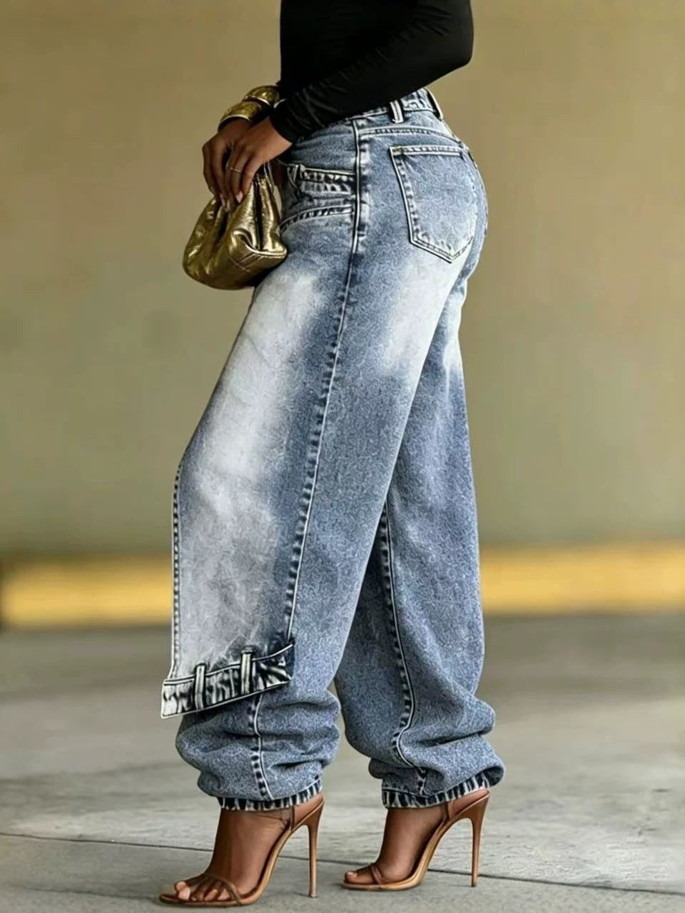Pantalon long en denim délavé effet