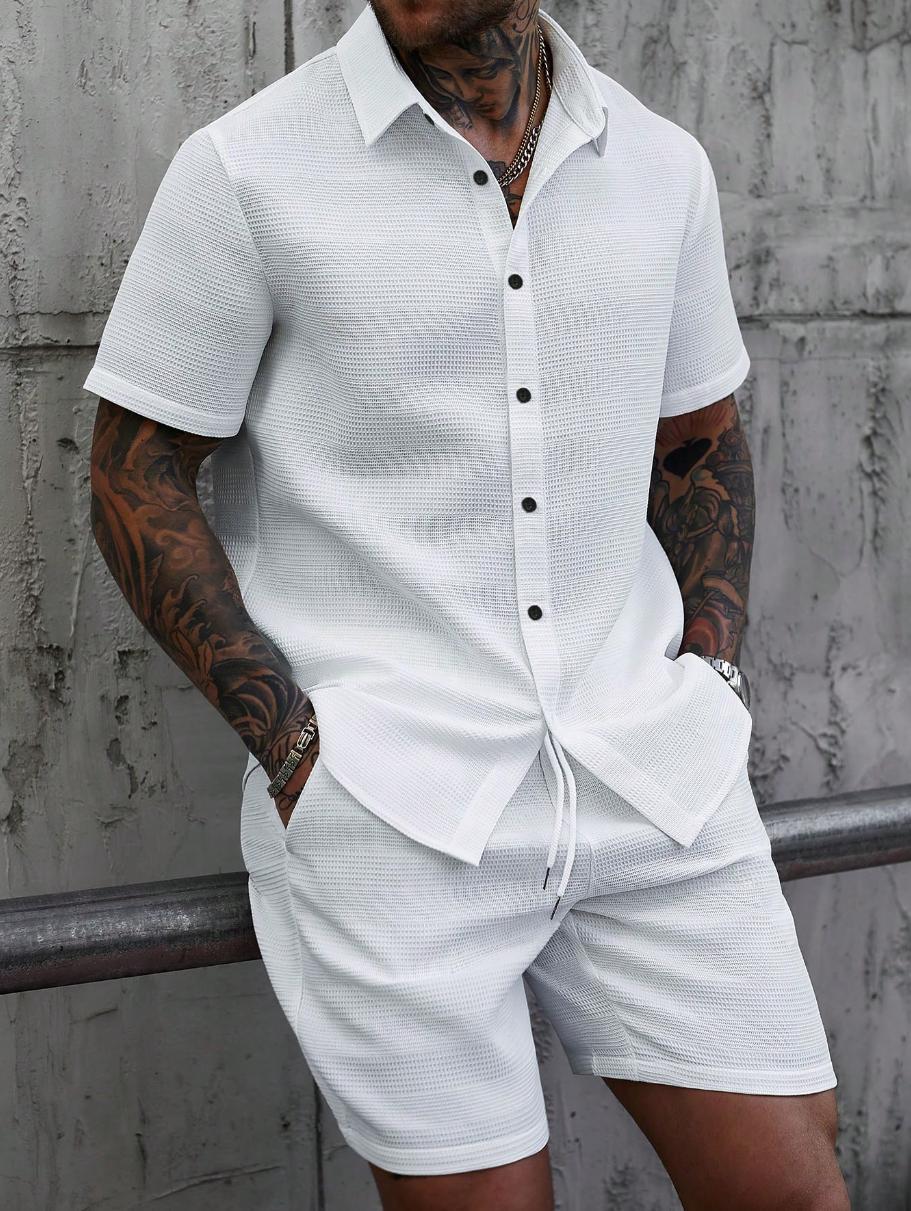 Ensemble chemise et short jacquard uni