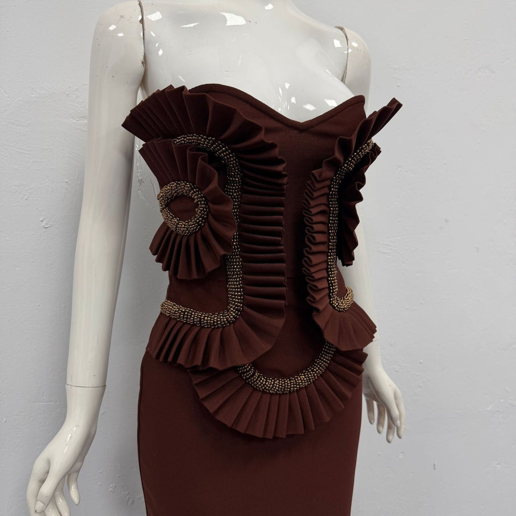 Robe de soirée sexy à jupe longue plissée en dentelle