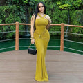 Robe sirène plissée à col halter croisé