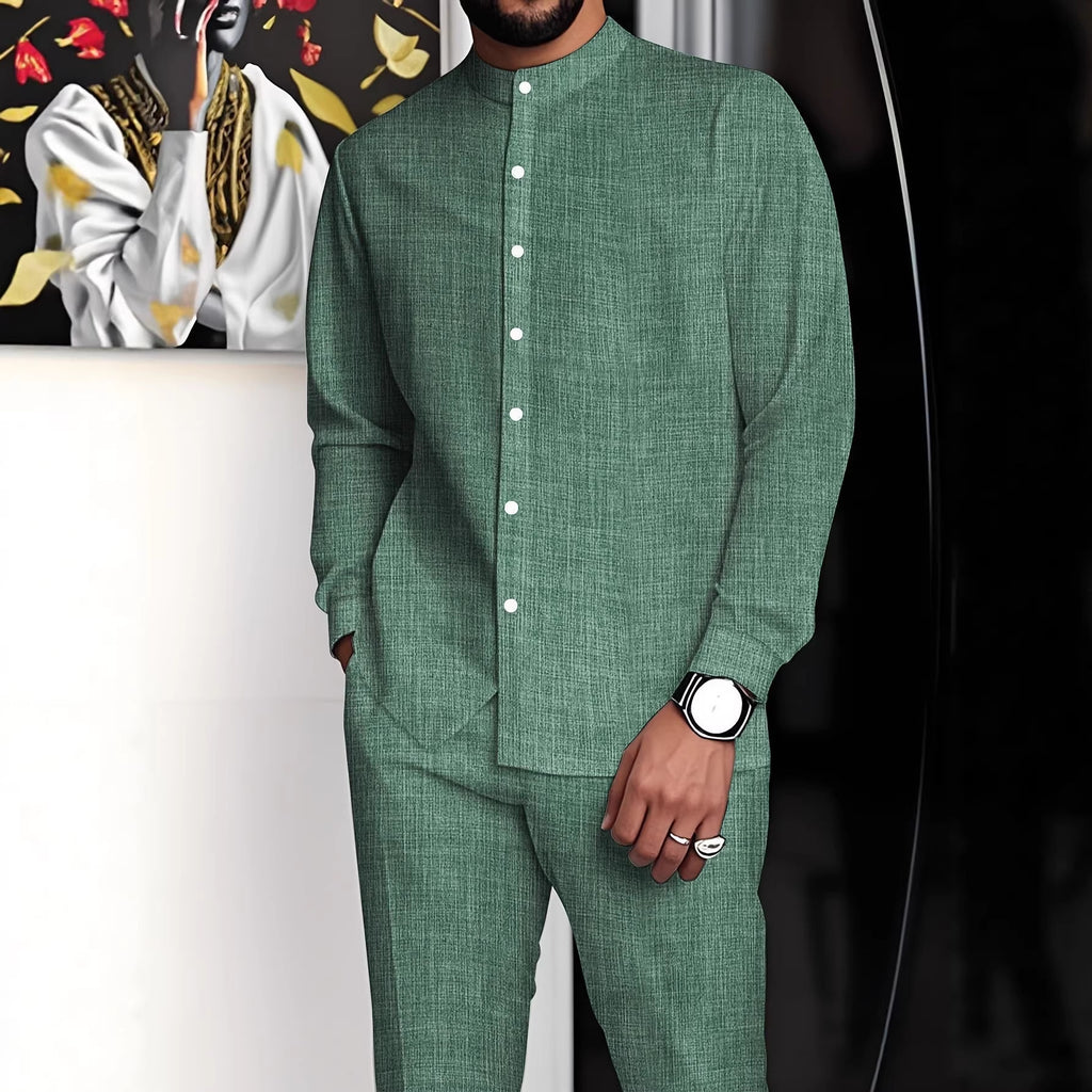 Ensemble chemise à col montant et pantalon long