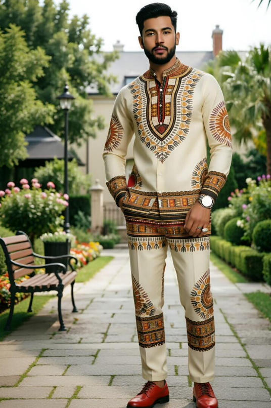 Ensemble chemise à col montant et pantalon long