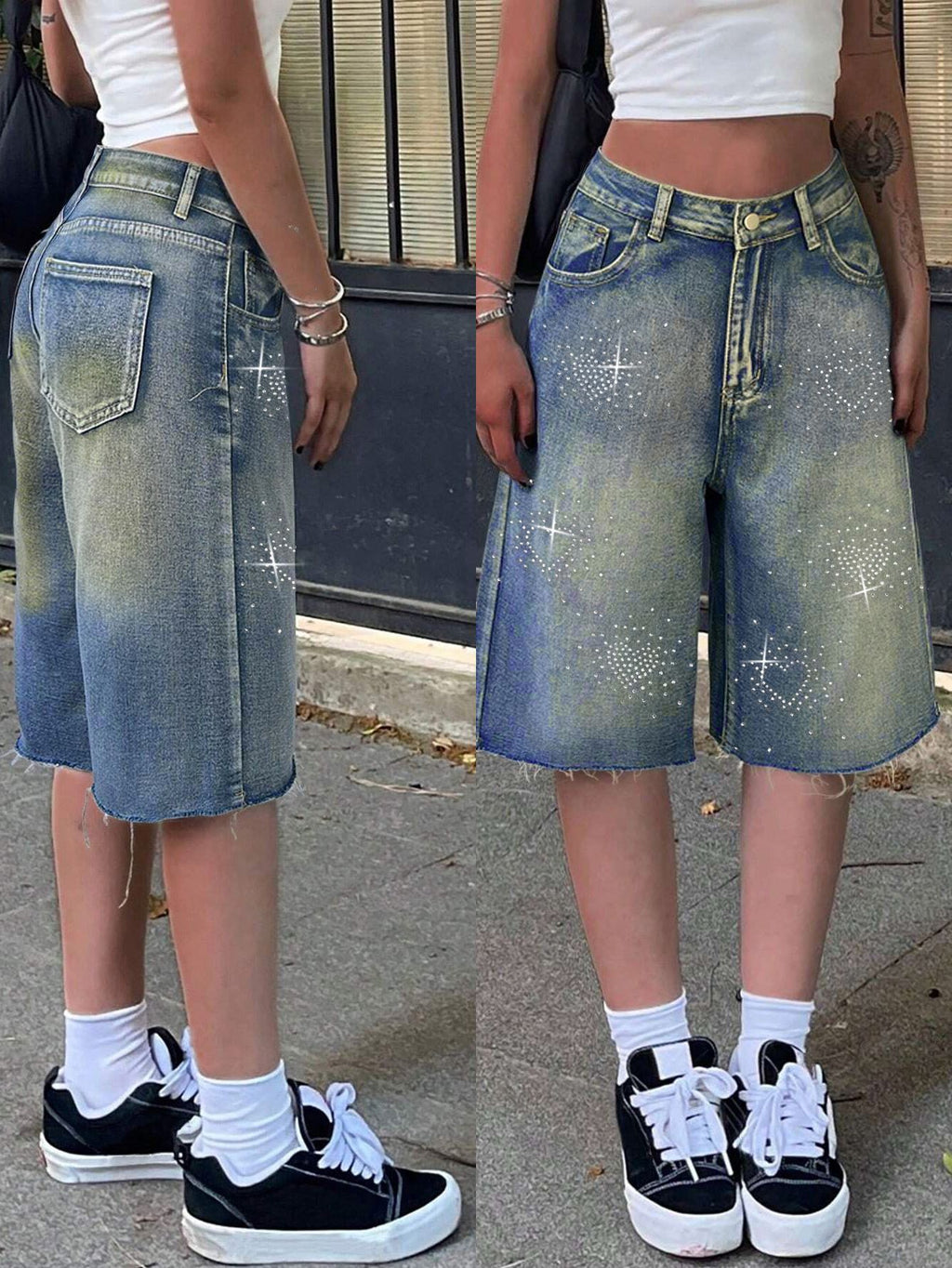 Short en jean à strass pour femme