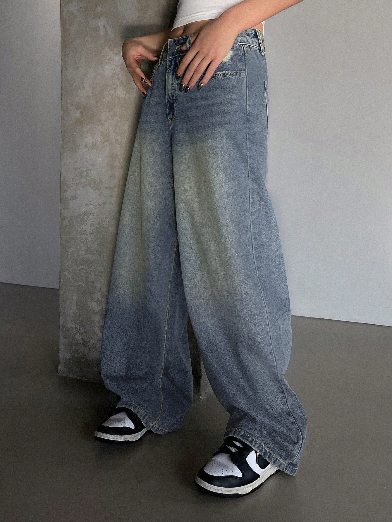 Jean américain bleu à jambes larges, extra long