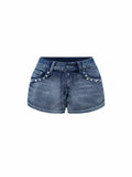 Short en jean Betty Cartoon brodé de strass pour femme
