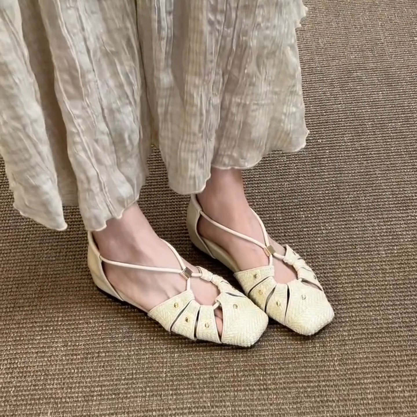 Chaussures Mary Jane à bout carré et rivets style français