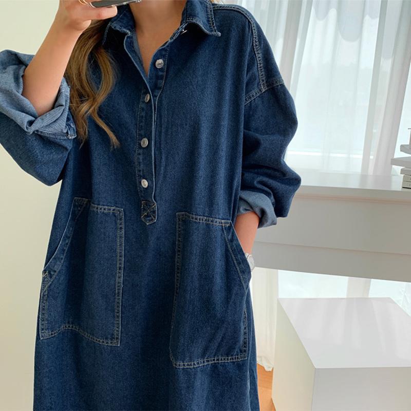 Robe de travail en denim style coréen