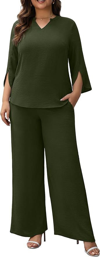 Ensemble pantalon ample à col V