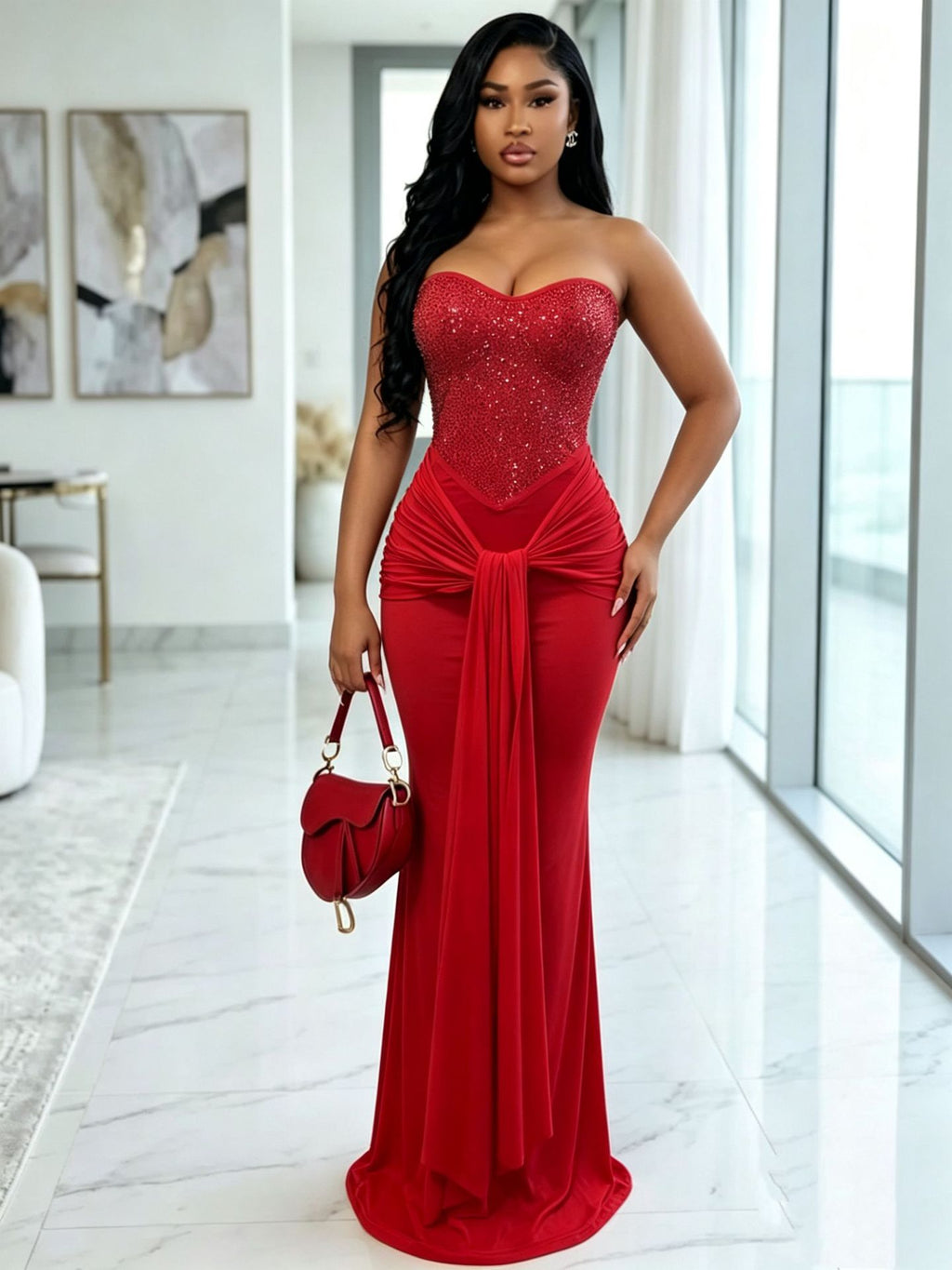 Robe longue sirène à volants