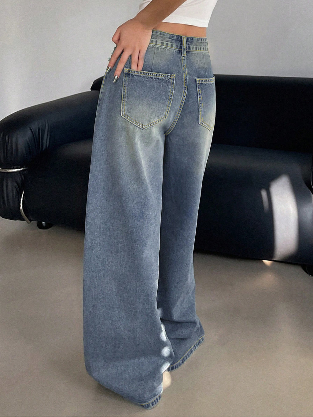 Jean américain bleu à jambes larges, extra long