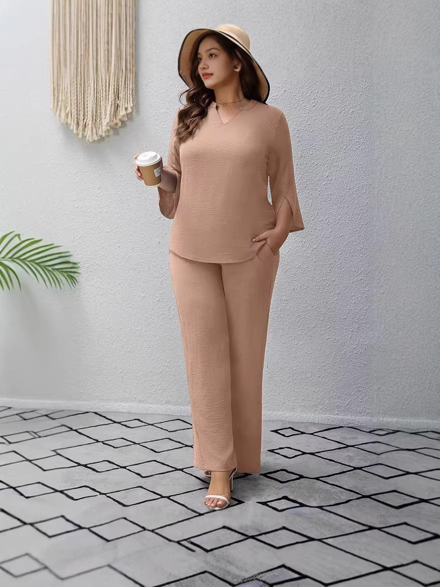 Ensemble pantalon ample à col V