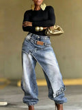 Pantalon long en denim délavé effet