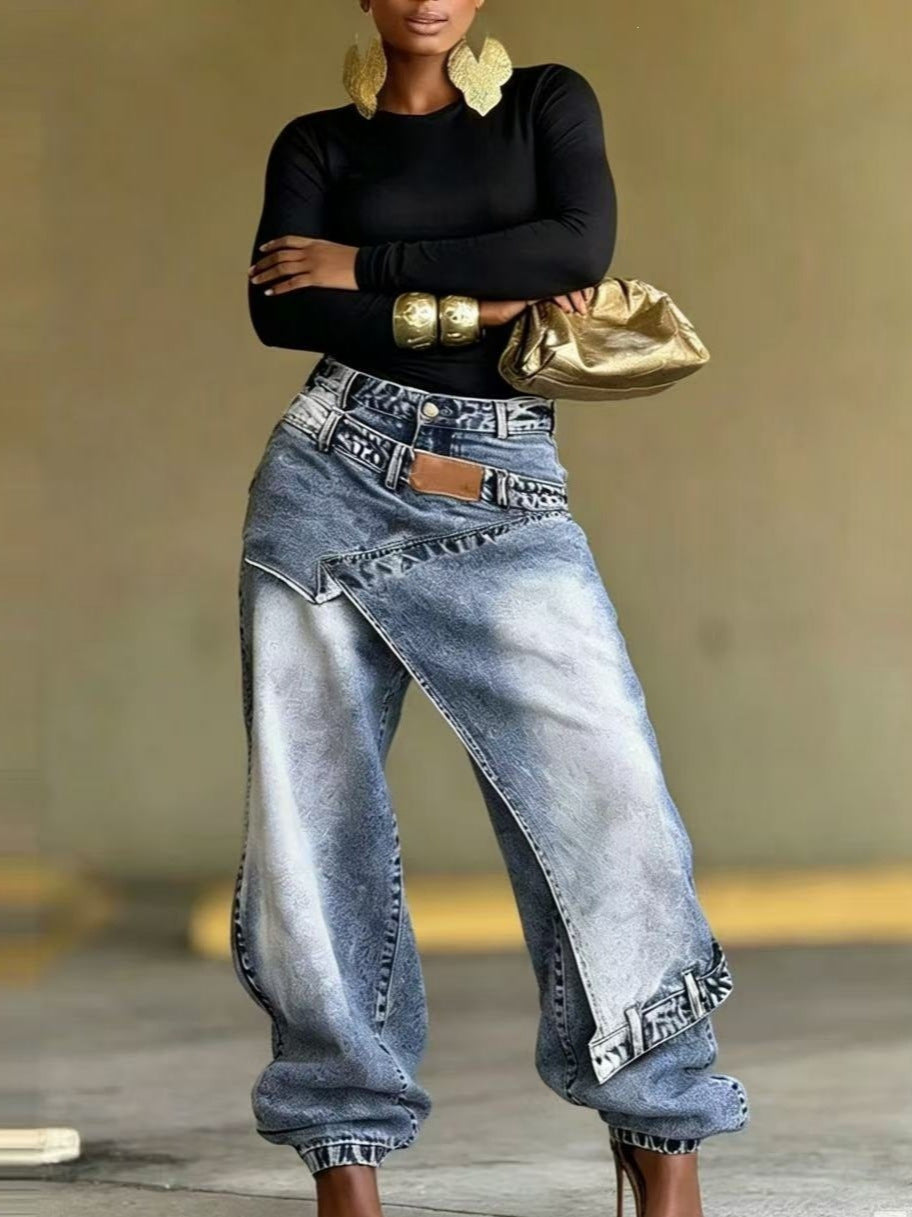 Pantalon long en denim délavé effet