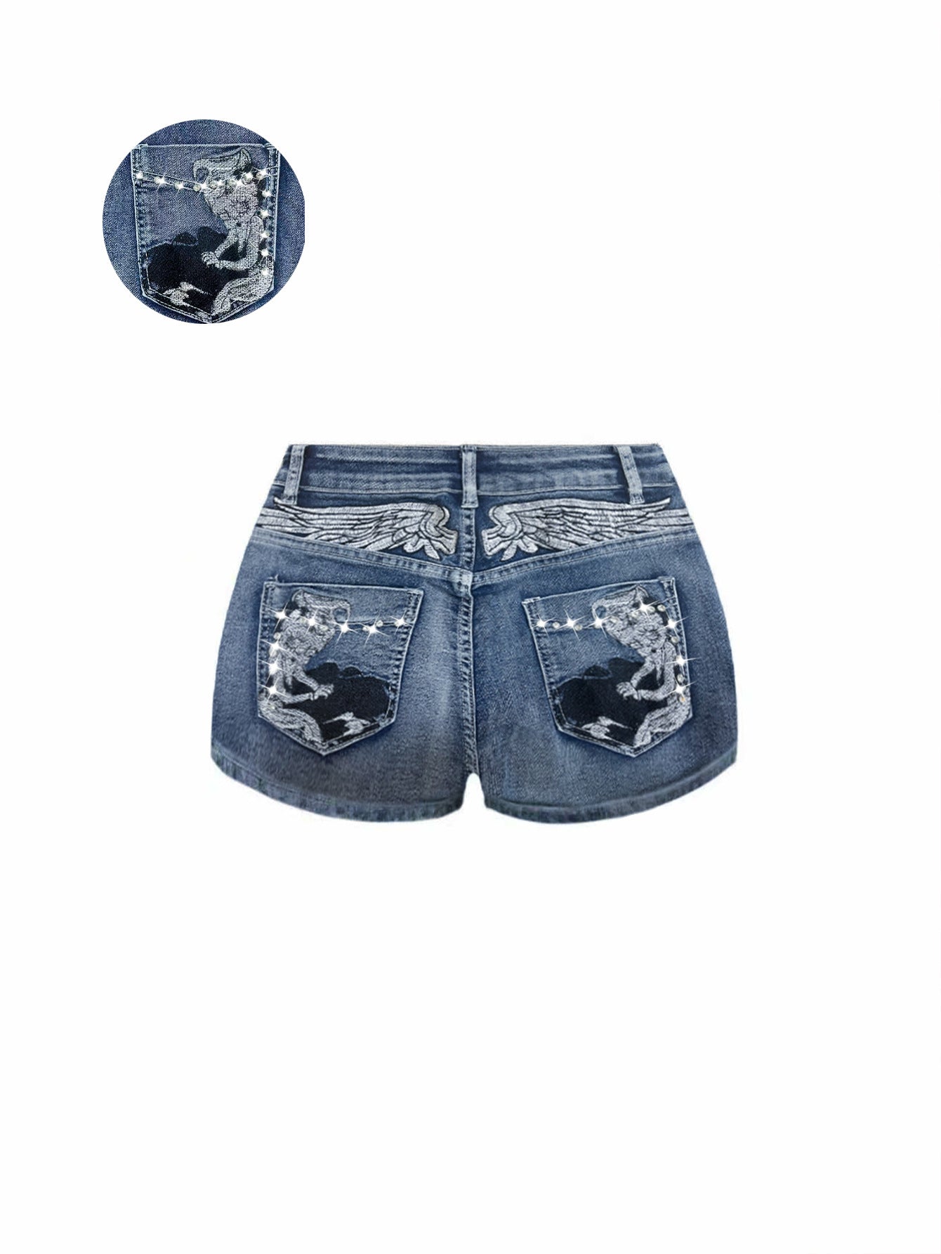 Short en jean Betty Cartoon brodé de strass pour femme