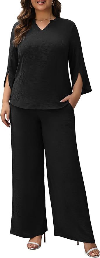 Ensemble pantalon ample à col V