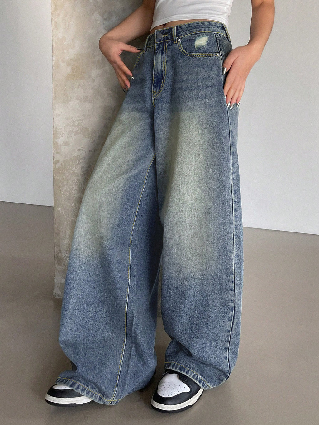 Jean américain bleu à jambes larges, extra long